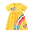 thumbnail image 1 of RUTAYY Toddler Girls Dress Casual Short Sleeve Sunflower Rainbow Print Dress Comfortable Bohemian Style , Yellow, 1-2 Years, 1 of 9