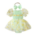 thumbnail image 1 of RUTAYY Toddler Girls Dresses Short Sleeve Plaid Prints Floral Romper Bodysuits Dress Bohemian Style , Yellow, 12-18 Months, 1 of 7