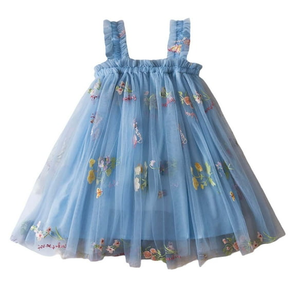 RUTAYY Toddler Girls Dresses Sleeveless Embroider Princess Dress Dance Party Floral Clothes Boho Dresses, Blue, 2-3 Years