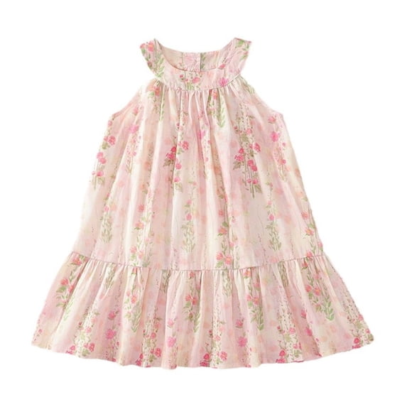 RUTAYY Toddler Girls Floral Print Dress Casual Summer Dresses Play Ful Comfortable Daily Wear Lightweight Breathable Fabric Easy To With Modern Minimalist Dress , Pink, 3-4 Years