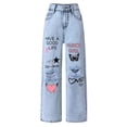 thumbnail image 1 of RUTAYY Toddler Girls Jeans Wide Leg Baggy Denim Pants High Elastic Waisted Cute Bow Trousers Casual Kids Streetwear Cute Pants, 1 of 7