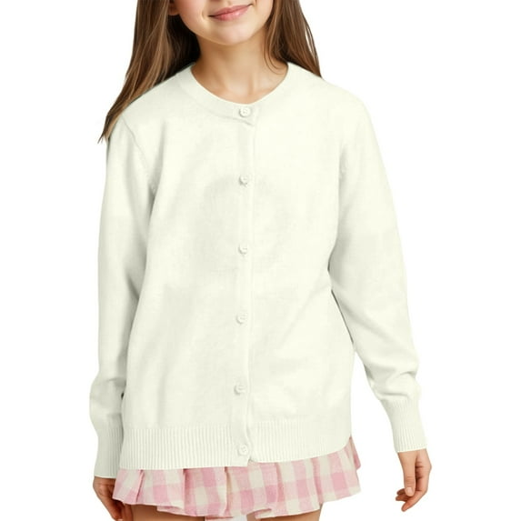 RUTAYY Toddler Girls Knit Cardigan Sweater Long Sleeve Solid Color Soft Lightweight Outerwear Casual Round Neck Open Front Tops Leisure Trendy Coat