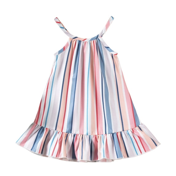 RUTAYY Toddler Girls Summer Dresses Casual Sleeveless Striped Print With Elastic Waist for Outdoor Party Casual Chic Dress, Light Blue, 1-2 Years