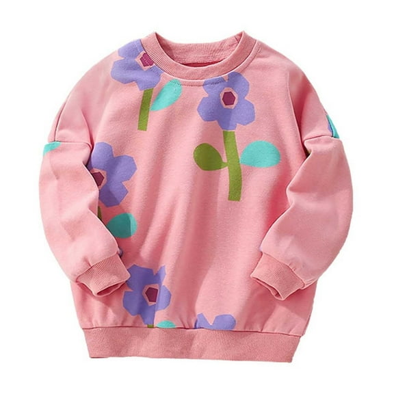 RUTAYY Toddler Girls Sweatshirt Long Sleeve Casual Round Neck Comfortable Flower Printed Shirt Soft Blouse Daily Wear Relaxed Stylish Pullover Tops