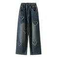 thumbnail image 1 of RUTAYY Toddler Girls Wide Leg Jeans Heart Embroidery Denim Pants Vintage Loose Fit Baggy Casual Straight Leg Pants With Pockets Trouser Classic Pants, 1 of 9