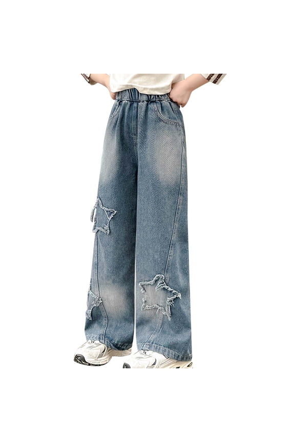 Toddler Tollder Girl High Elastic Waist Flare Slimming Leg Pants Casual Long Wide Leg Pants Bag Jeans Trousers Leisure Infants Pants