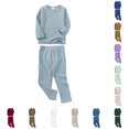 thumbnail image 1 of RUTAYY Unisex Kids Pajama Set Long Sleeve Crew Neck Long Pants Simple Solid Color Children Night Suit Light Blue, 1 of 3