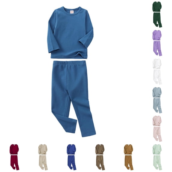 RUTAYY Unisex Kids Pajama Set Long Sleeve Crew Neck Long Pants Simple Solid Color Children Night Suit Navy