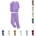 thumbnail image 1 of RUTAYY Unisex Kids Pajama Set Long Sleeve Crew Neck Long Pants Simple Solid Color Children Night Suit Purple, 1 of 3