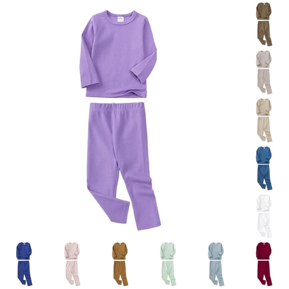 RUTAYY Unisex Kids Pajama Set Long Sleeve Crew Neck Long Pants Simple Solid Color Children Night Suit Purple