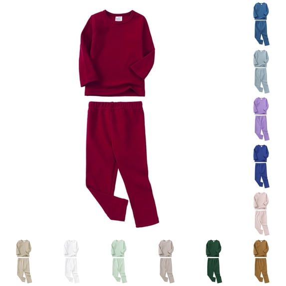 RUTAYY Unisex Kids Pajama Set Long Sleeve Crew Neck Long Pants Simple Solid Color Children Night Suit Red