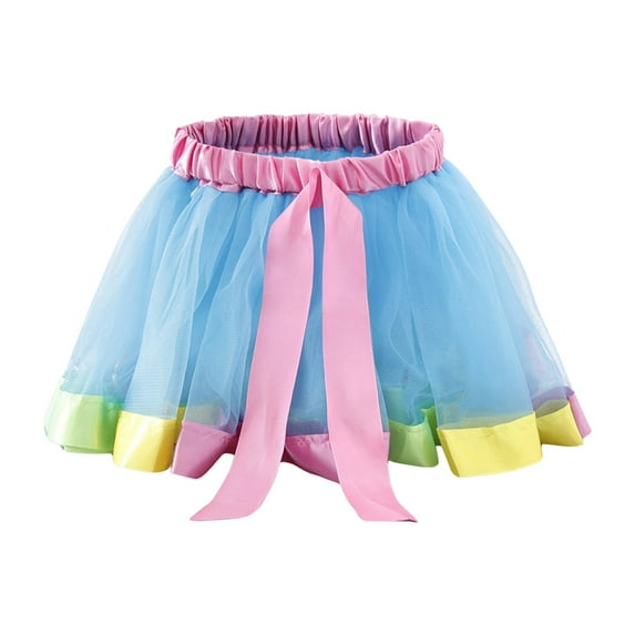 RUTAYY Women 12 Piece Mesh Splicing Colorful Tutu Half Length Bow Rainbow Short Skirt Tutu Skirt Solid Color Flowy Swing Pleated Beach Skirts