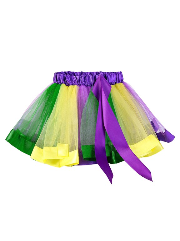 Women 12 Piece Mesh Splicing Colorful Tutu Half Length Bow Rainbow Short Skirt Tutu Skirt Solid Color Flowy Swing Skirts