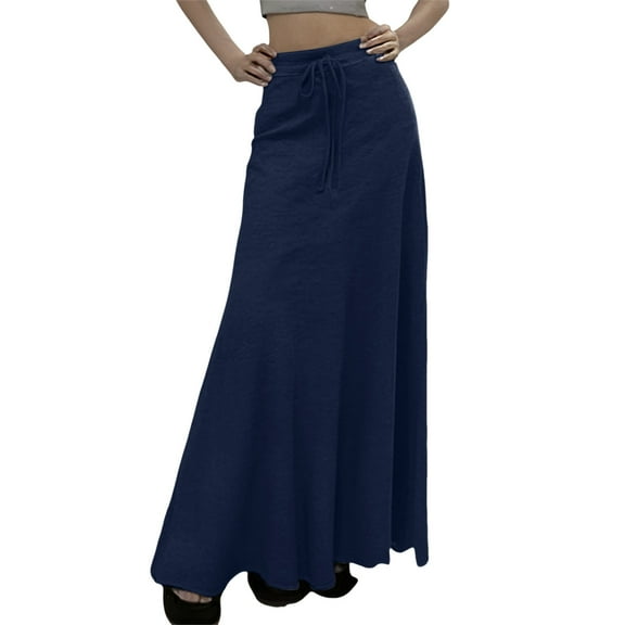 RUTAYY Women 2025 Solid Color Sports Casual Commuting Loose Elastic Waist Skirt Flowy Swing Skirts