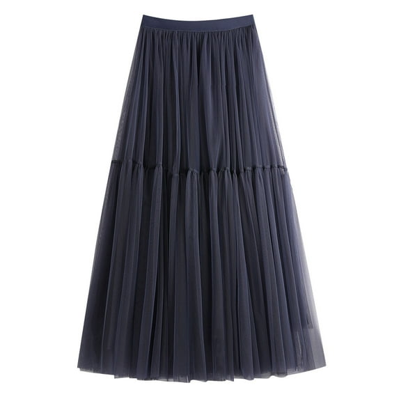 RUTAYY Women Autumn Skirt Female Half Swing Long Skirt High Waist Cake Mesh Solid Color Flowy Swing Skirts