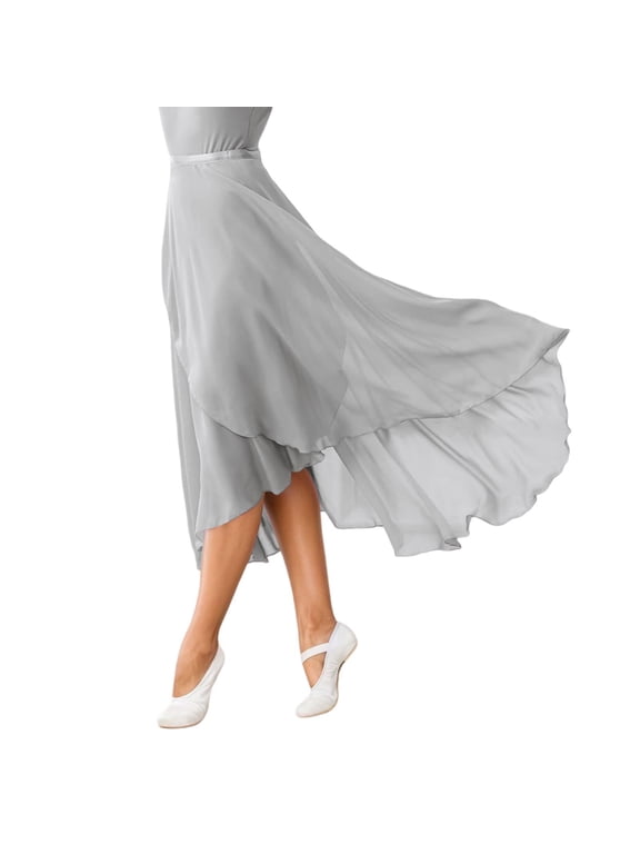 Women Ballet Wrap Skirt Ladies Long Sheer Dance Skirts Solid Color Flowy Swing Pleated Beach Skirts