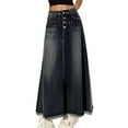 thumbnail image 1 of RUTAYY Women Blue Vintage Denim Skirt With High Waist And Hem Solid Color Casual Travel Skirts, 1 of 4