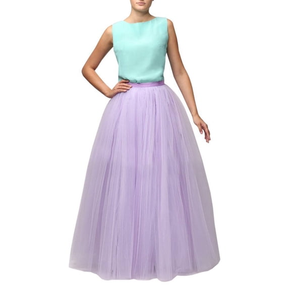 RUTAYY Women Boneless Wedding Mesh Porcelain Color Petticoat Puffy Long Tutu Skirt Solid Color Casual Travel Skirts