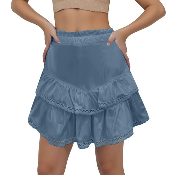 RUTAYY Women Casual Boho Ruffle Tiered Skorts High Waist Mini Skirts Solid Color Flowy Swing Skirts