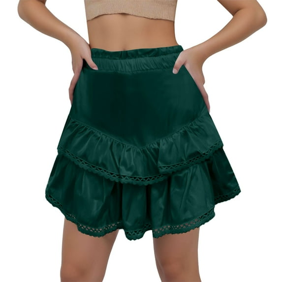RUTAYY Women Casual Boho Ruffle Tiered Skorts High Waist Mini Skirts Solid Color Smocked Boho Pleated Skirts