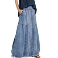thumbnail image 1 of RUTAYY Women Casual High Waist Denim Skirt Slim Fit A-Line Jean Maxi Skirt Solid Color Smocked Boho Pleated Skirts, 1 of 5