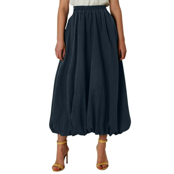 RUTAYY Women Casual Loose Floral Midi Skirt With Stretch Waistband A-Line Dressy Street Style Skirt Solid Color Casual Travel Skirts