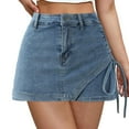 thumbnail image 1 of RUTAYY Women Casual Low Waist Drawstring Button Mini Denim Skirt With Pocket Solid Color Flowy Swing Skirts, 1 of 7