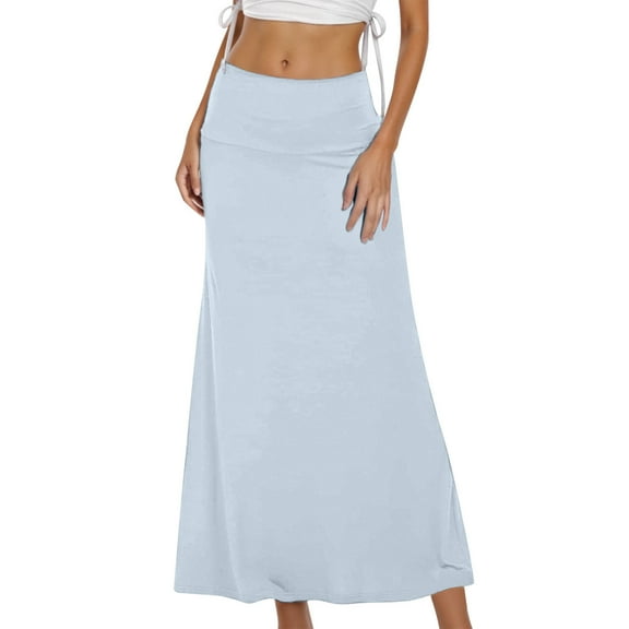 RUTAYY Women Casual Ruched Stretchy High Waist A-Line Skirt Flared Midi Skirt Solid Color Smocked Boho Pleated Skirts