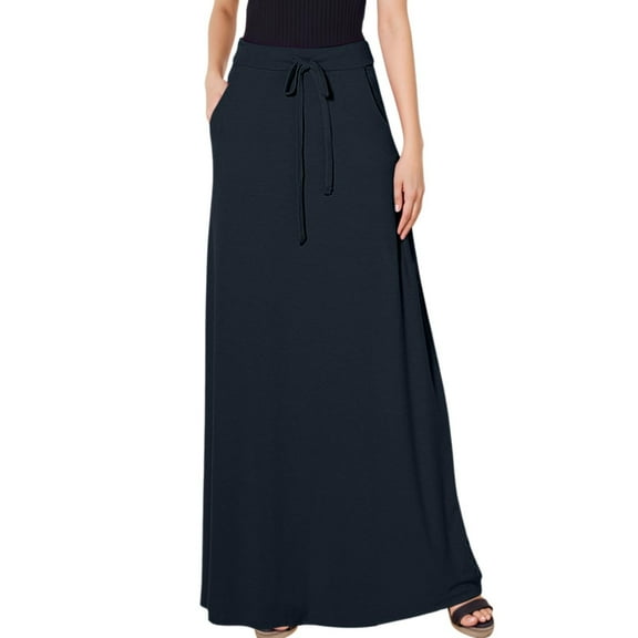 RUTAYY Women Casual Versatile Solid Color Drawstring Skirt Flowy Swing Pleated Beach Skirts