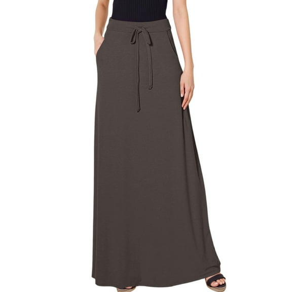 RUTAYY Women Casual Versatile Solid Color Drawstring Skirt Flowy Swing Skirts