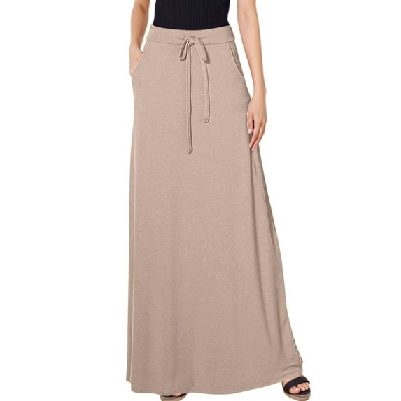 RUTAYY Women Casual Versatile Solid Color Drawstring Skirt Flowy Swing Skirts