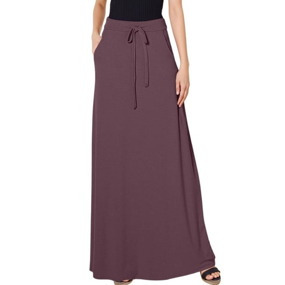 RUTAYY Women Casual Versatile Solid Color Drawstring Skirt Flowy Swing Skirts