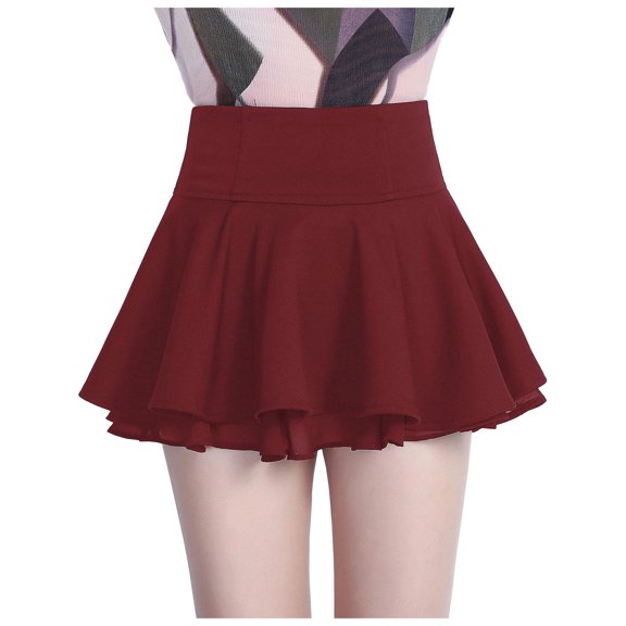 RUTAYY Women Chiffon Solid Color Skirt Pleated Mini Skirt Cute Smocked Boho Pleated Skirts