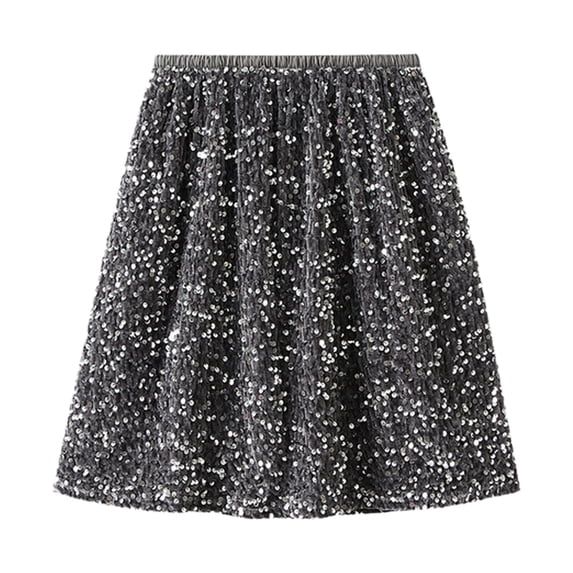RUTAYY Women Dance Party A-Line High Waisted Paillette Skirt Holiday Party Half Skirts Solid Color Casual Travel Skirts