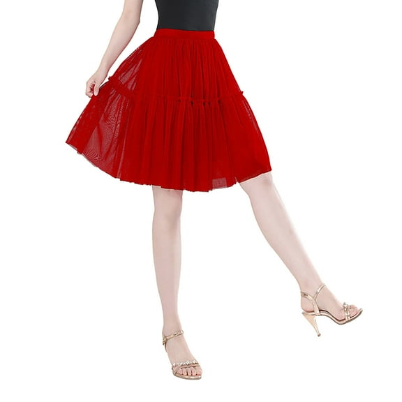 RUTAYY Women Dance Party High Waisted Ruffles Tulle Half Skirt Holiday Party TuTu Ballet Skirts Solid Color Smocked Boho Pleated Skirts