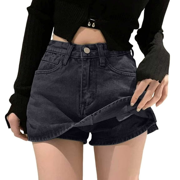 RUTAYY Women Denim Skirt Short A-Line High Waist Stretch Casual Skirt For Daily Vacation Party Club Solid Color Flowy Swing Pleated Beach Skirts