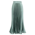 thumbnail image 1 of RUTAYY Women Elastic Waist Satin Metallic Pleated Long Swing Skirt Solid Color Casual Travel Skirts, 1 of 2