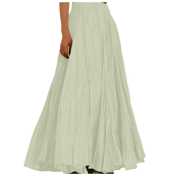 RUTAYY Women Fashion Casual High Waist Fold A Dress Soild Vintage Loose Beach Wrap Maxi Long Skirt Solid Color Casual Travel Skirts