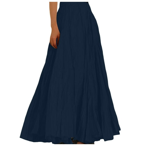 RUTAYY Women Fashion Casual High Waist Fold A Dress Soild Vintage Loose Beach Wrap Maxi Long Skirt Solid Color Flowy Swing Skirts