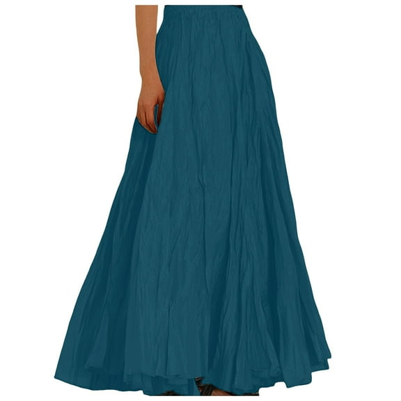 RUTAYY Women Fashion Casual High Waist Fold A Dress Soild Vintage Loose Beach Wrap Maxi Long Skirt Solid Color Flowy Swing Skirts