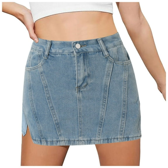 RUTAYY Women Fashionable Loose Fitting Casual Versatile Denim Skirt Short Skirt Solid Color Smocked Boho Pleated Skirts