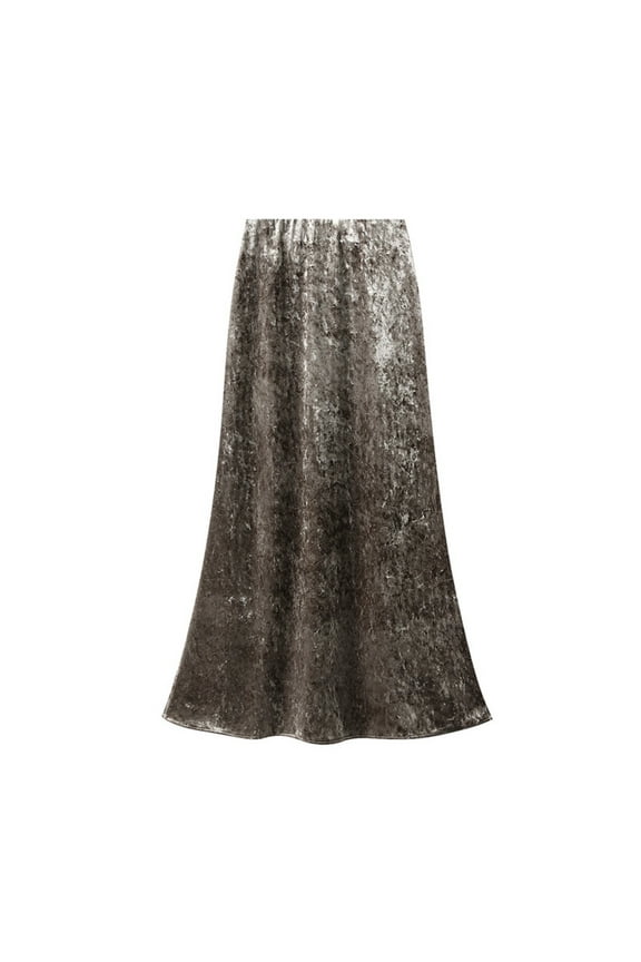 Women Flowy Midi Skirt Elegant Long Suede Skirt For Daily Wear Vacation Versatile Stretch Comfortable Soft Solid Color Flowy Swing Pleated Beach Skirts