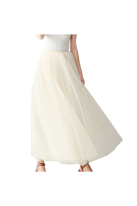 Women High Waist Large Skirt Elastic Belt Mesh Skirt Party Tutu Puffy Skirt Solid Color Flowy Swing Skirts