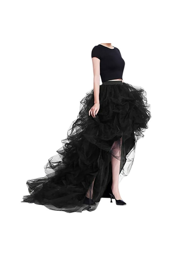 Women High Waisted Elastic Casual Mesh Pouffant Skirt Solid Color Smocked Boho Pleated Skirts