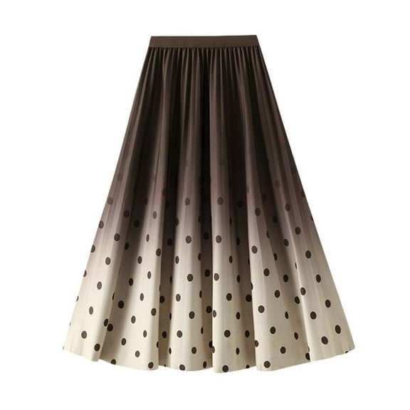 RUTAYY Women High Waisted Slim Gradient Pleated A-Line Skirt Fashion Polka Dot Print Midi Skirt Solid Color Flowy Swing Pleated Beach Skirts