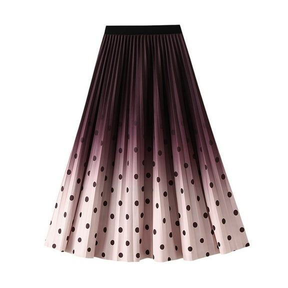 RUTAYY Women High Waisted Slim Gradient Pleated A-Line Skirt Fashion Polka Dot Print Midi Skirt Solid Color Smocked Boho Pleated Skirts