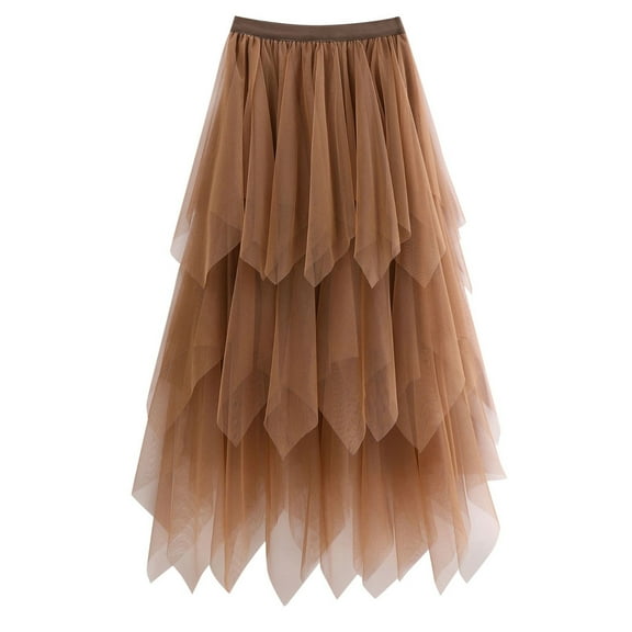 RUTAYY Women Irregular Cake Skirt Female Autumn Winter Half Skirt Three Layer Yarn A-Line Skirt Medium Length Solid Color Casual Travel Skirts