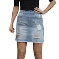 thumbnail image 1 of RUTAYY Women Juniors Casual Distressed A-Line Denim Short Skirt Solid Color Flowy Swing Pleated Beach Skirts, 1 of 7