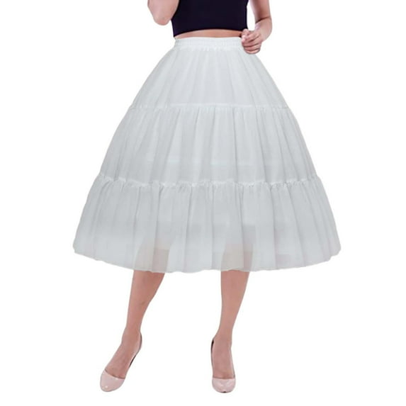 RUTAYY Women Knee Length Chiffon Half Skirt Wedding Dress With Solid Color Smocked Boho Pleated Skirts