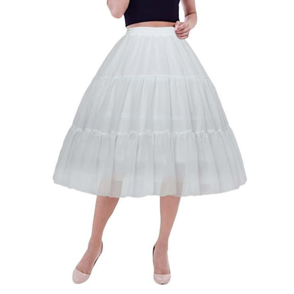 RUTAYY Women Knee Length Chiffon Half Skirt Wedding Dress With Solid Color Smocked Boho Pleated Skirts